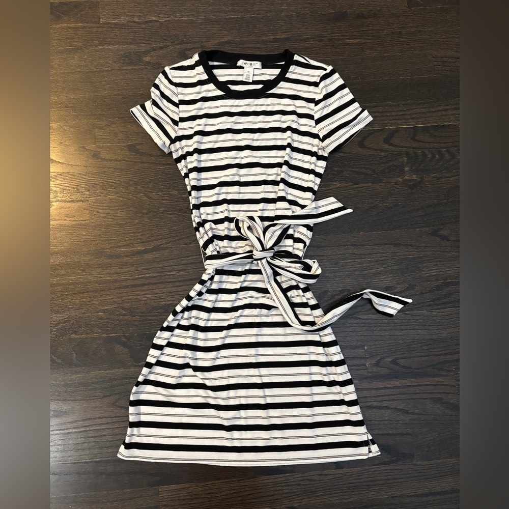 White House Black Market Black and White Striped Mini T-Shirt Dress